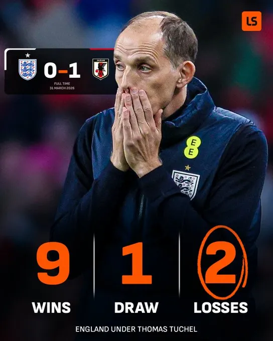 英格兰遭遇图赫尔执教下的第二场失利,并且是首次未能进球